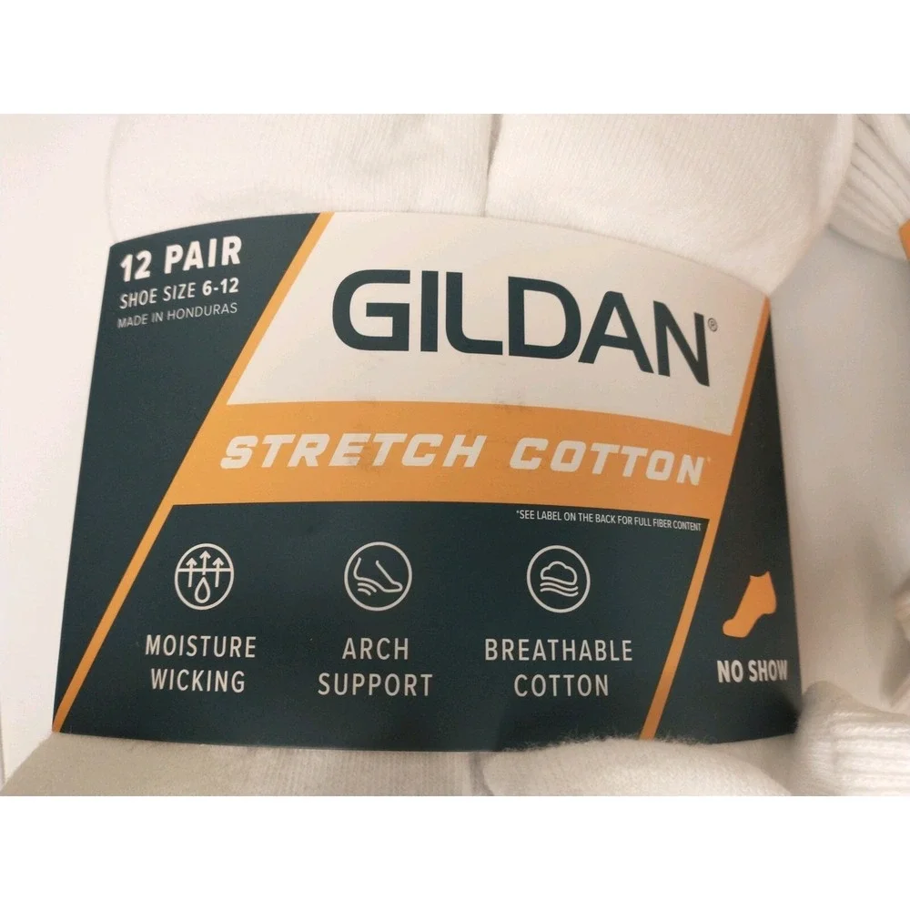 Gildan 24 pairs Men's‎ Stretch Cotton No Show White Socks Shoe Size 6-12